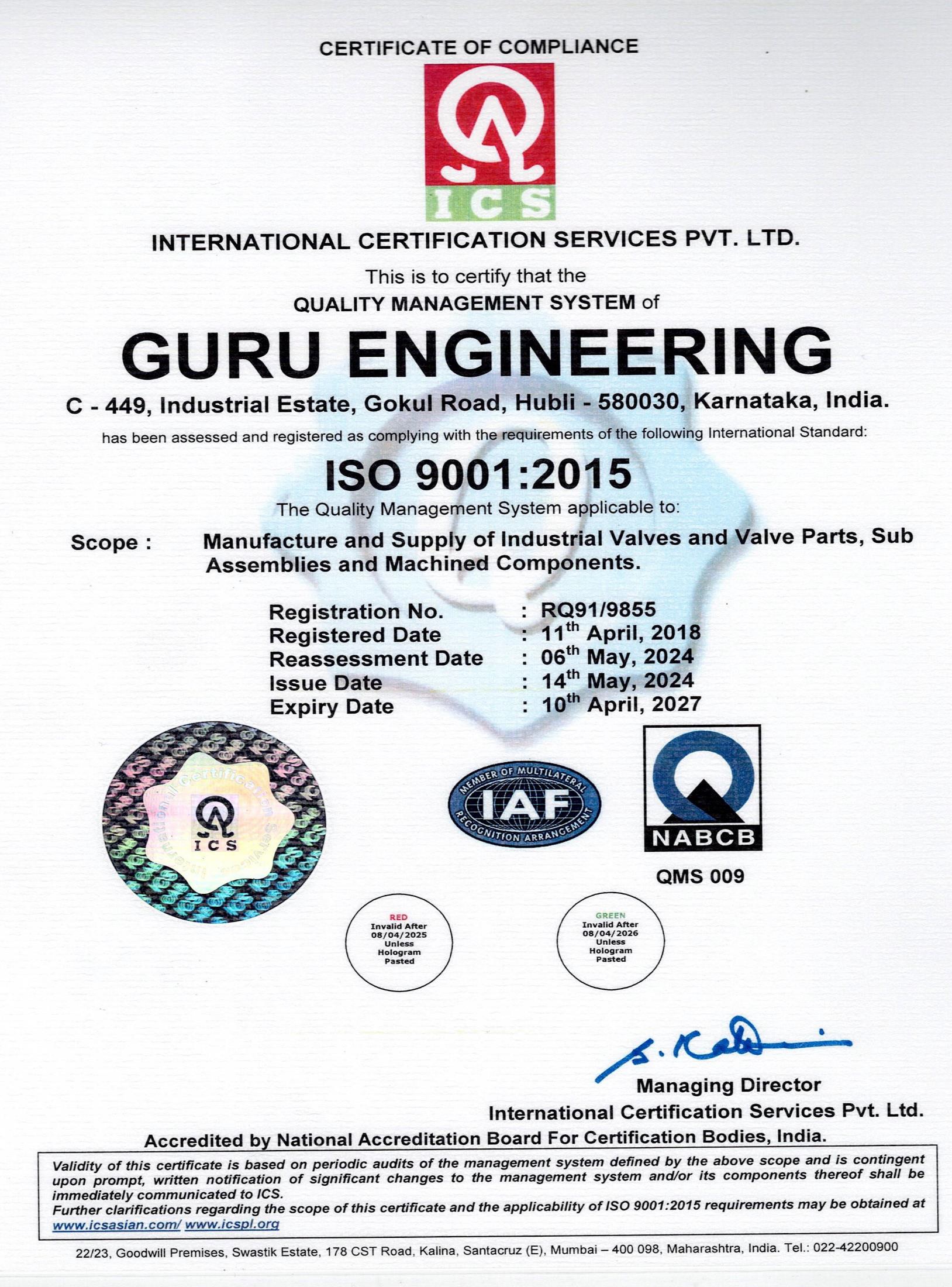 ISO 9001:2015 Certificate